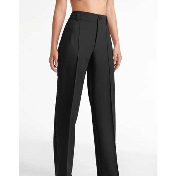 High Waisted Pleat Front Solid Colored Straight Leg Trousers | Size M - Picture 1 of 3